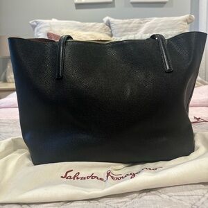 Salvatore Ferragamo Women’s Black Grain Leather Large Gancio City Tote Bag